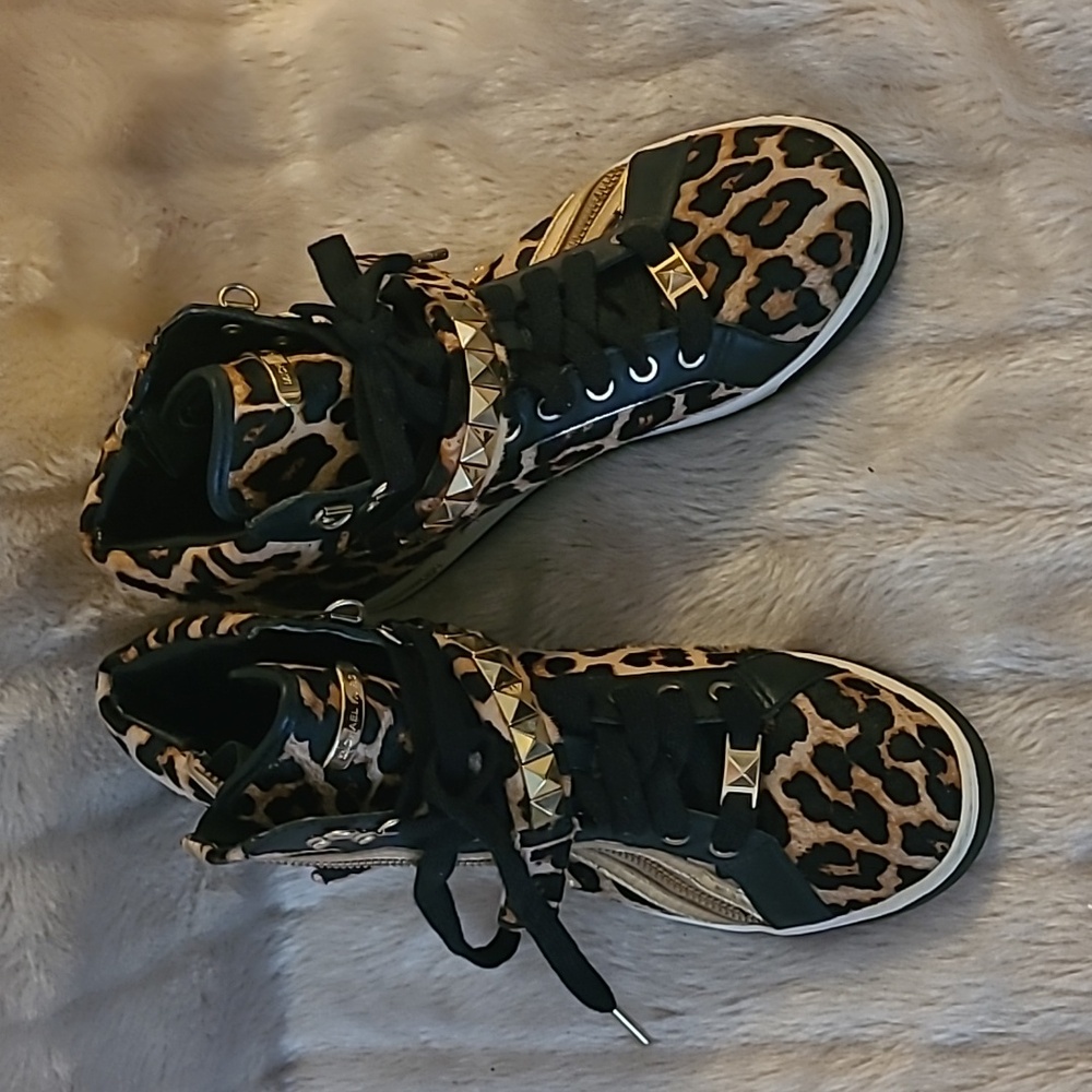 MICHAEL KORS WOMENS HIGHTOP LEATHER AND FIBER SNEAKERS SIZE 9 1/2 M.